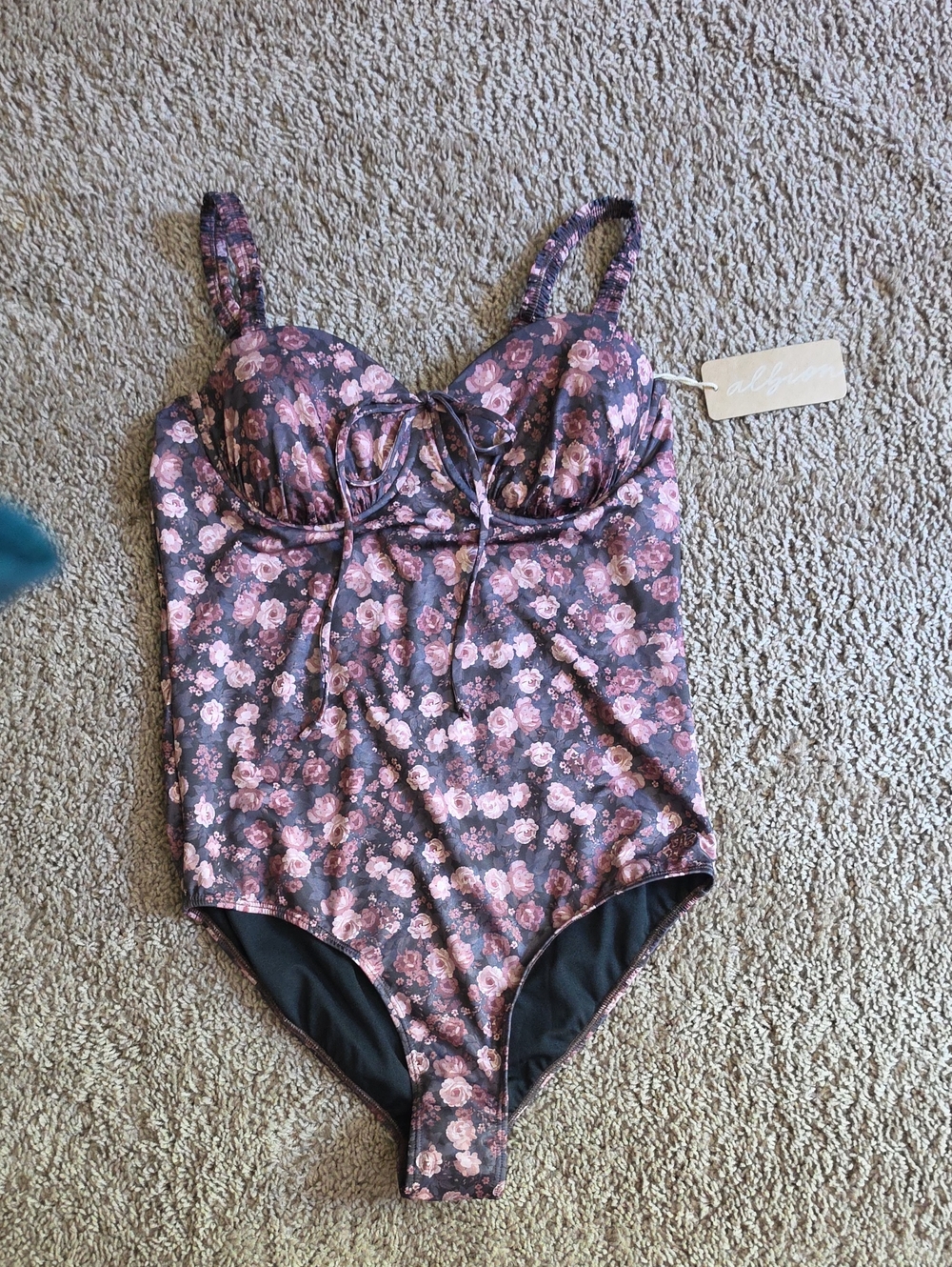 Albion Pink Floral One-Piece Bodysuit on Gray